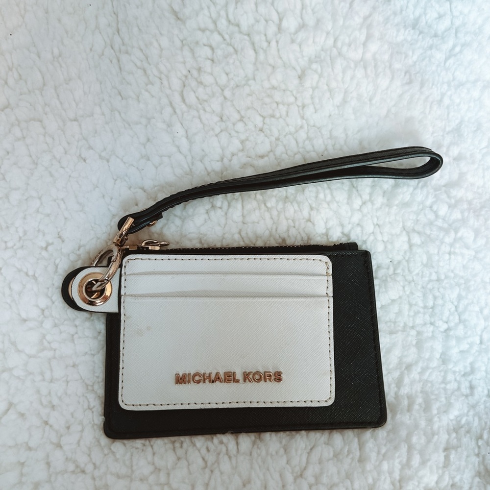 Michael Kors Black and White Wristlet Card Holder